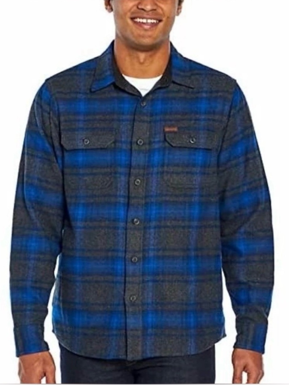 Orvis Big Bear Heavyweight Double Brushed Flannel Button Down Shirt Navy Rio